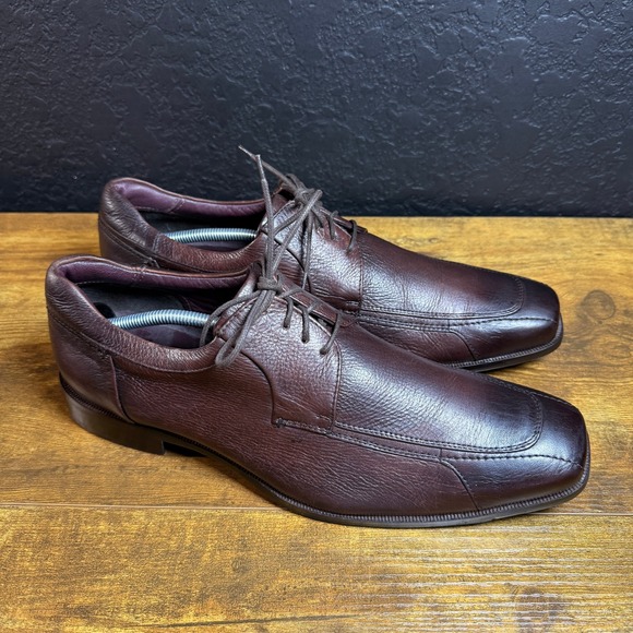 Johnston & Murphy Mens Leather Square Toe Dress Shoes Lace Up Burgundy 12‎ M